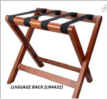 LUGGAGE RACK LR4432 Hotel Standard Wooden Mallet Wall Saver Folding Luggage Rack, Black Straps