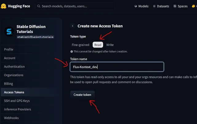 Create your access token on hugging face
