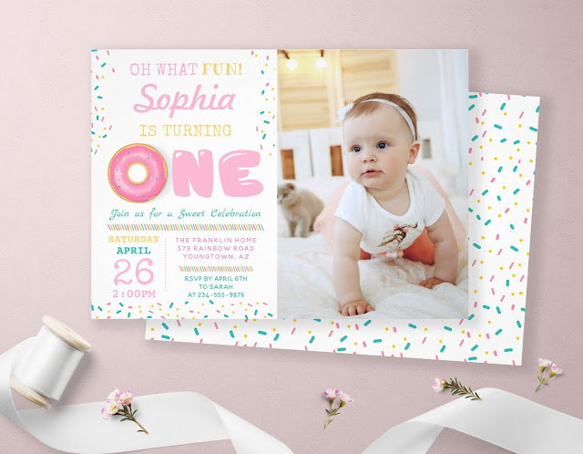  Oh What Fun Donut First Birthday Photo Invitation