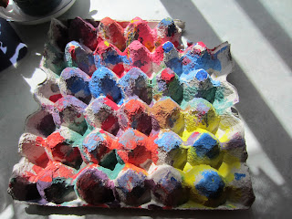 egg tray with coloured poster paints