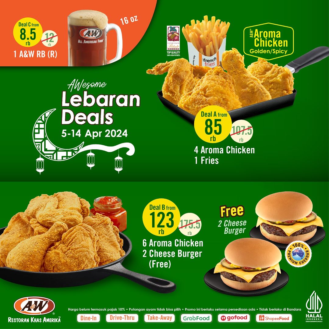 Promo AW LEBARAN DEALS - Paket 4 Chicken + 1 Fries hanya Rp. 85.000