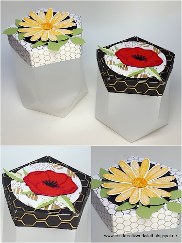 Fünfeck-Verpackung mit dem Tüten-Falzbrett und Blumen Stampin' Up! www.eris-kreativwerkstatt.blogspot.de