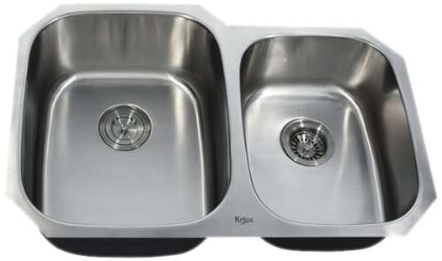 Kraus KBU24 32-Inch Undermount 60/40 Double Bowl 16 gauge Kitchen Sink, Stainless Steel