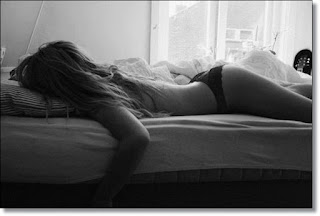 sleeping in bed-sexy-babe-black and white