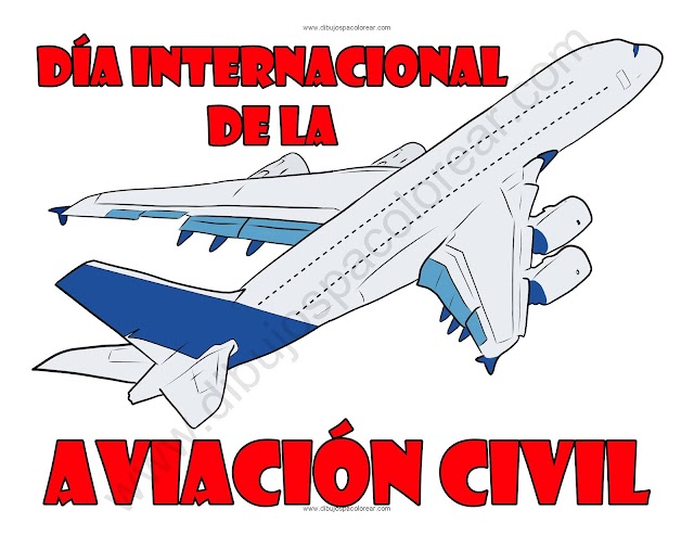 Día Internacional de la Aviación Civil dibujo a color y para colorear