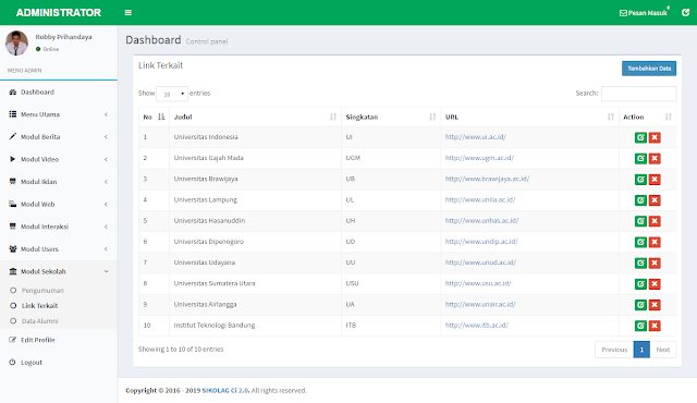 SIKOLAG Ci - Web sekolah V.2.0 (7 Warna) dengan Codeigniter Supprt PHP 7