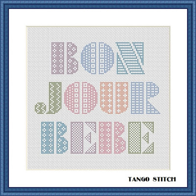 Bonjour Bebe nursery cross stitch ornament pattern