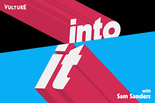 Graphic with red, black and blue background and "Into It"