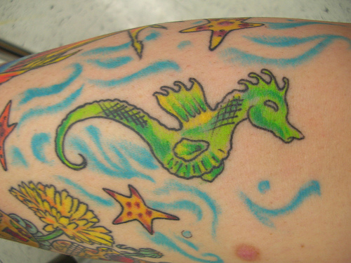 Full Color Sea Horse Tattoo Design, Star Fish Tattoos,