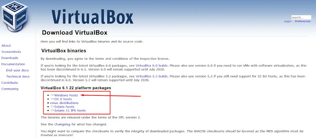 Halaman Download Virtualbox