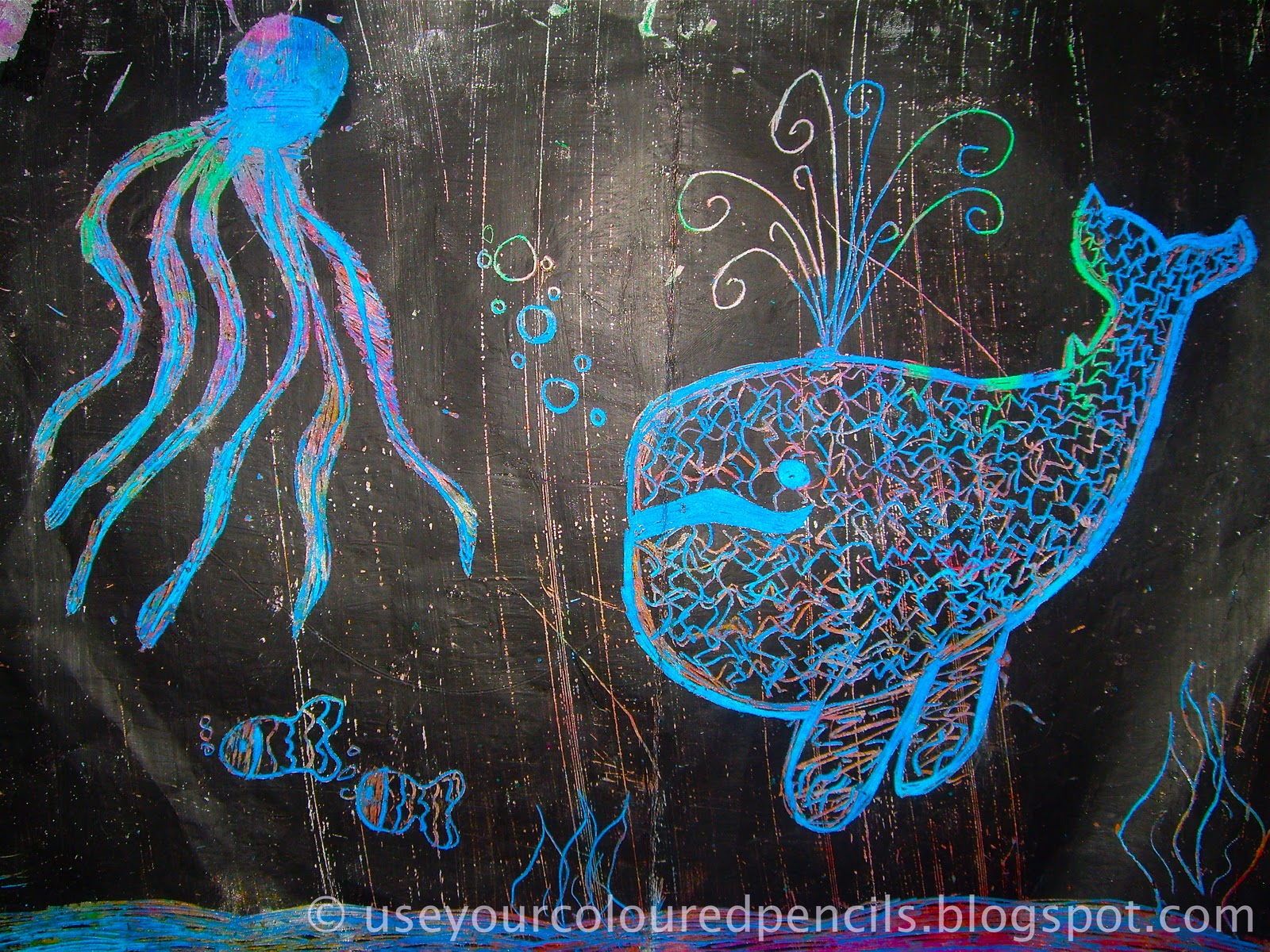 Use Your Coloured Pencils: Scratch Art Whales