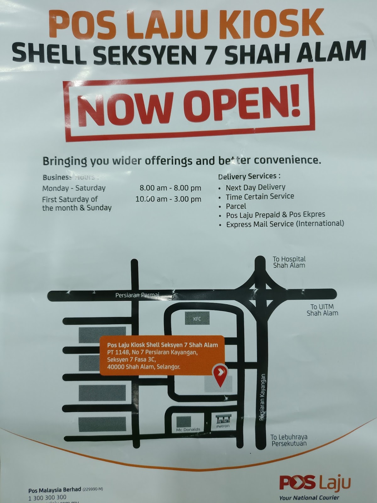 POS LAJU KIOSK SHELL SEKSYEN 7 SHAH ALAM KINI DIBUKA ...