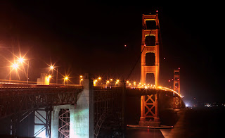 bridge, golden gate, night, san francisco, landscape, fort point, midnight