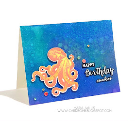 #cardbomb, #maria willis, #heroarts, Color Layering Octopus, #distressoxideinks, ranger ink, Tim Holtz, distress resist spray, cards, stamps, ink, paper, paper craft, craft, creative, handmade, diy, color, ocean, happy birthday