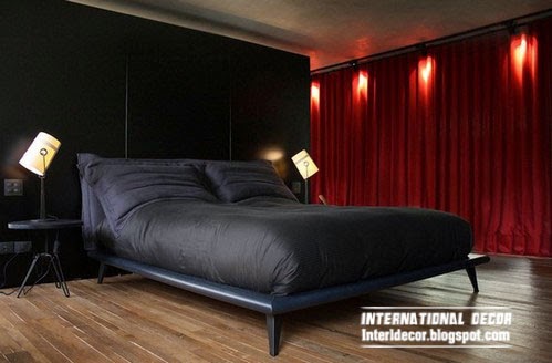 red curtains for black bedroom interior design