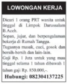 Lowongan Kerja RPT Wanita