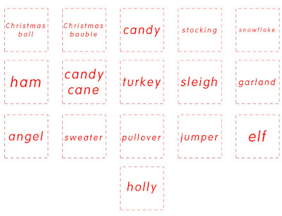 Christmas bingo words