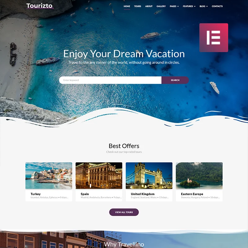 Tourizto - Travel Company Elementor WordPress Theme 