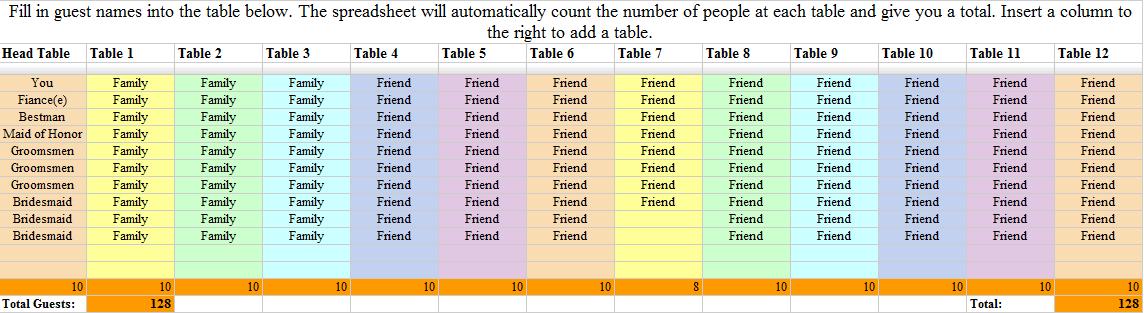 I especially like the seating chart below which automatically counts the 