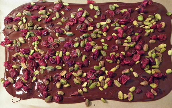 bark with pistachio and cranberry sprinkling