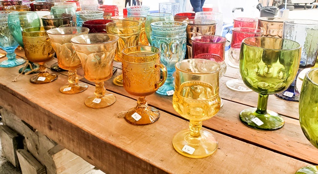 vintage colorful glassware at vintage market days st louis