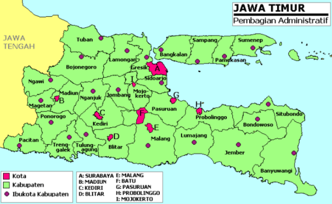 Letak Geografis Kabupaten dan Kota di Prov. Jawa Timur (Jatim)
