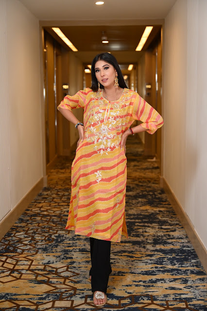 Gota patti hand embroidered kurti with a dupatta