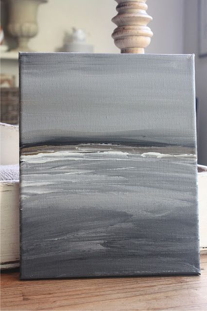 Abstract seascape painting on canvas in blue grey tones by Hello Lovely Studio
