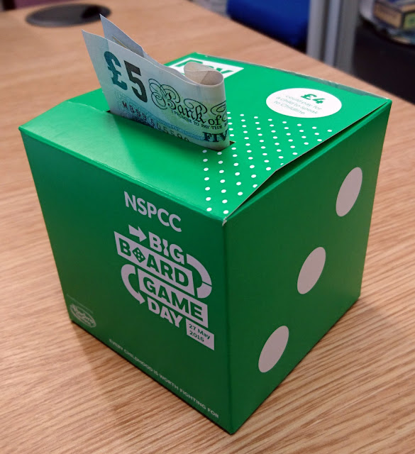 NSPCC Big Board Game Day donations box