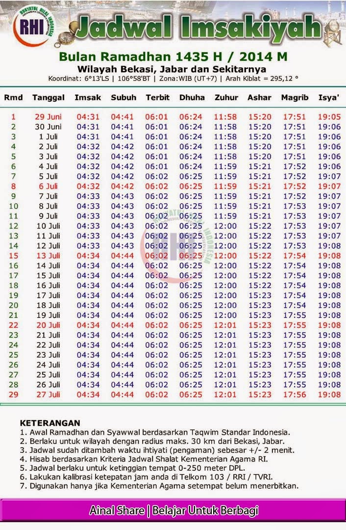 Jadwal Imsakiyah Seluruh Indonesia 1435 H / 2014 M 