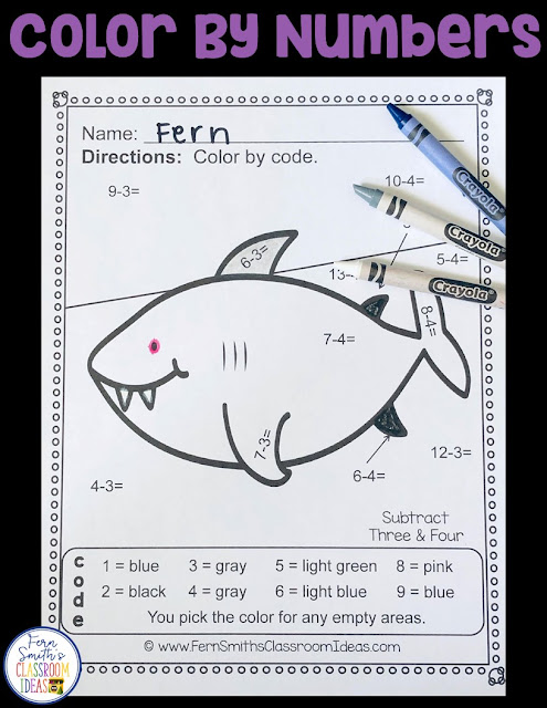 Subtraction Ocean Fun - FIVE Color By Numbers Printables for some Ocean Math Fun in your classroom! Looking for a resource to excite and engage your students? Print this packet, add it to your weekly plans and you're all done. Your students will love working on these skills during seat work, bellwork, center time, small group lessons, morning work, tutoring... they are even perfect for homework! Are your parents asking for extra work for their children? #FernSmithsClassroomIdeas