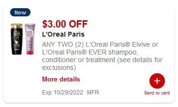 $3.00/2 L'oreal Elvive Hair Care Products CVS APP MFR Digital Coupon (go to CVS App)
