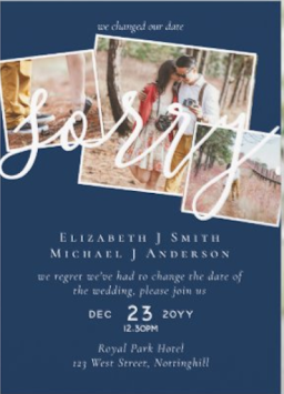 sorry change of plans wedding card