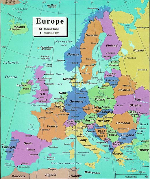 Map Europwestern Europe Countries And Capitals Map