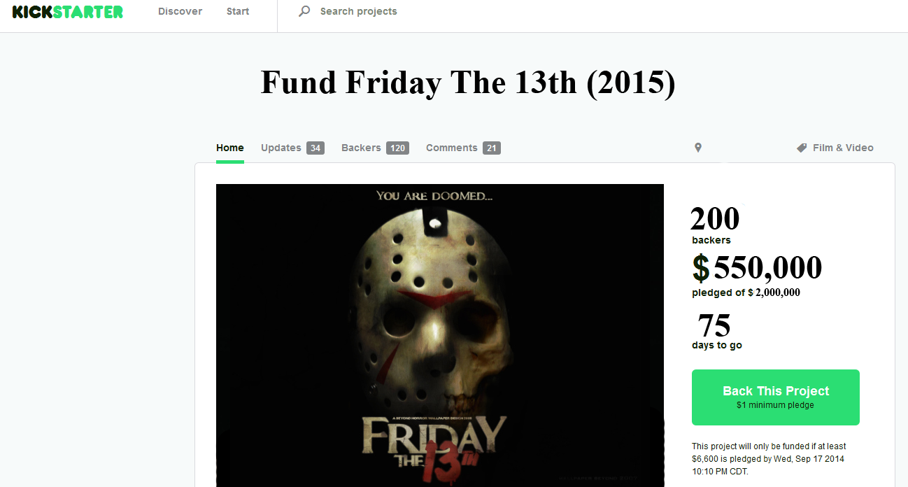 Is Crowd Funding The Answer For A Throwback Friday The 13th Film?