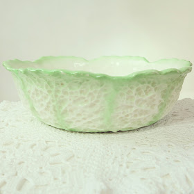 ByHaafner, vintage bowl. Max Roesler, cabbage leaves, mint green and white, crochet, doily