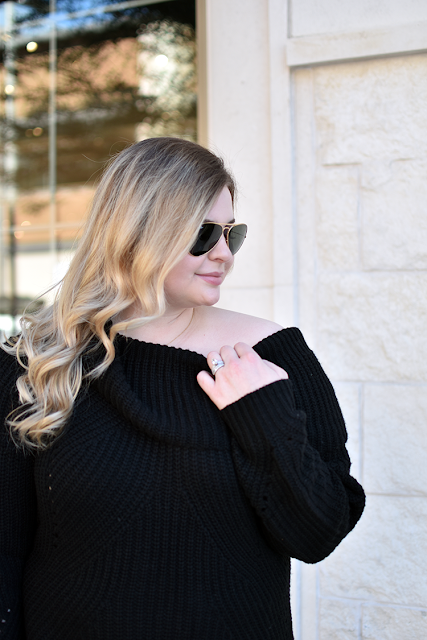 tobi off the shoulder black sweater jcrew leggings leopard flats louis vuitton damier azure neverfull gm ray ban aviator sunglasses style blogger