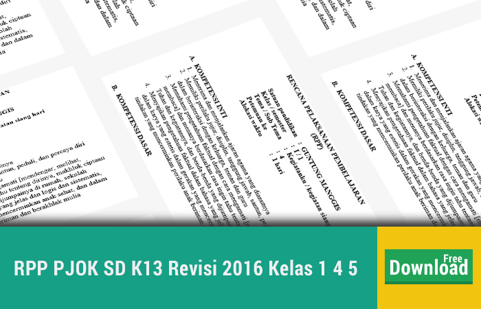 RPP PJOK SD K13 Revisi 2016 Kelas 1 4 5  Kurikulum 2013 