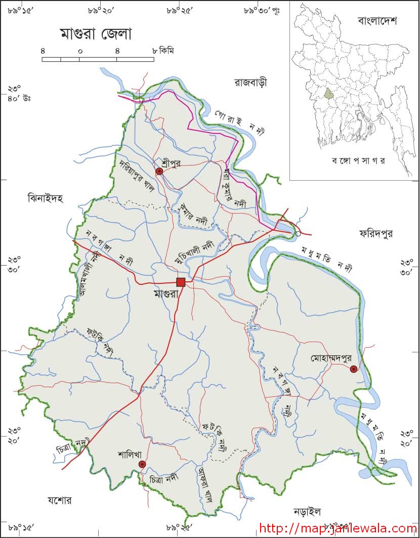 মাগুরা জেলা মানচিত্র, খুলনা বিভাগ, বাংলাদেশ