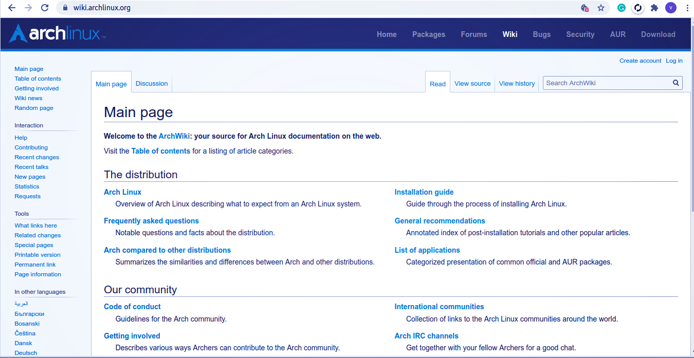 Arch linux wiki documentation page