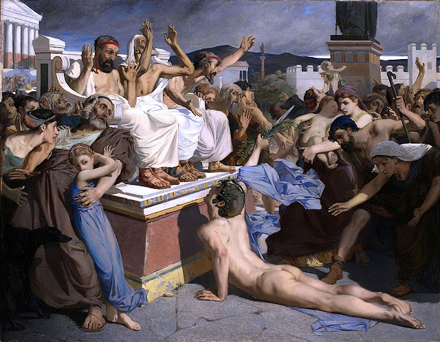 Картина изображающая Фидиппида, приносящего известие о победе в Марафонском сражении жителям Афин