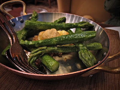 Skirt, asparagus quail eggs burnt butter
