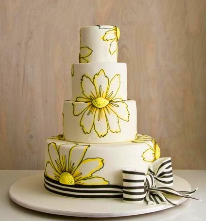 Yellow Painted Flowers Cake Amazing three tier white wedding cake with 