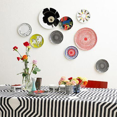 eclectic plates on the wall