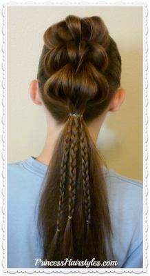 3 strand pull through braid ponytail with micro braids.