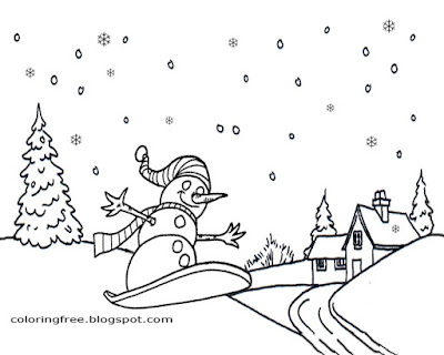 Free merry Christmas Coloring printables snowboarding winter sport art drawing ideas for teenagers