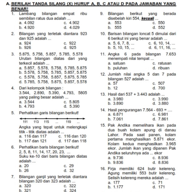 Download Contoh Soal UTS Ganjil Matematika Kelas 3 Tahun 2019 2020