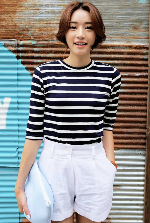 Basic Stripe Three-Quarter Sleeved Shirt