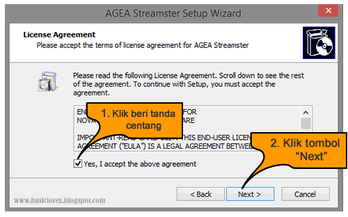 License Agreement aplikasi Streamster Forex