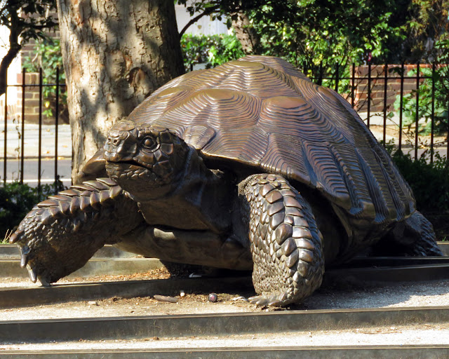 Detail of Tortoises with Triangle and Time by Wendy Taylor, Holland Park, Abbotsbury Road, London